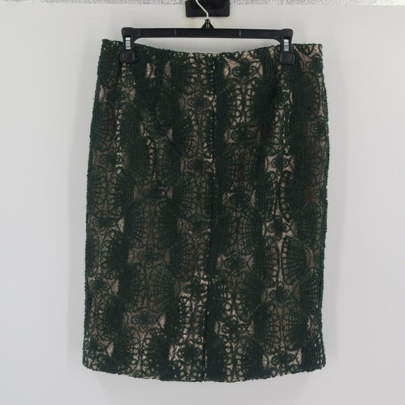 Worth Women's Spruce Green Lace Slim Pencil Skirt w Nude Underlay Size 4 NWT - Picture 7 of 9